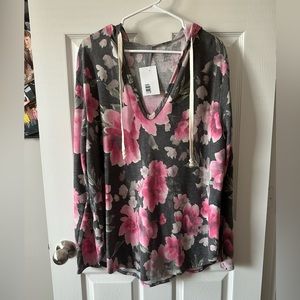Long Sleeve Floral Hooded Top